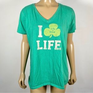 Life is Good Women’s Size Large Classic Fit Crusher Tee Shamrock I Love Life